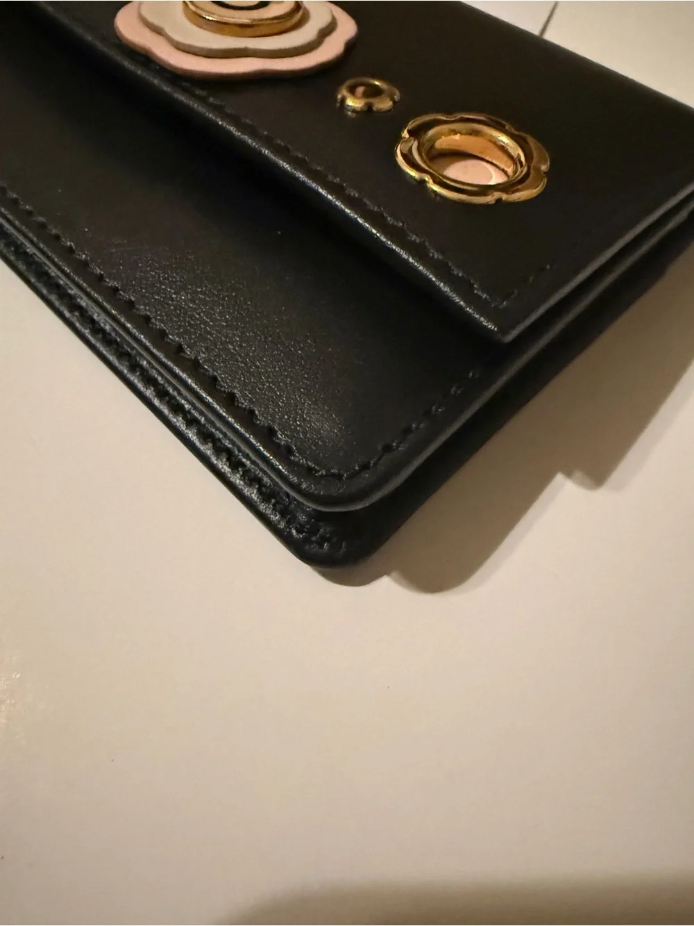 Salvatore Ferragamo Gancini Flower Card Holder Keychain Black, never used